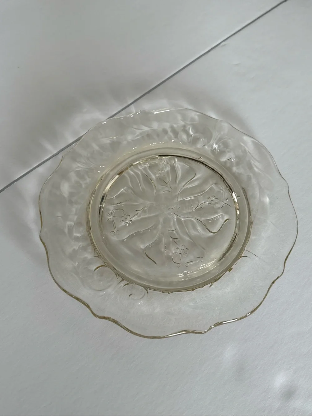 Vintage McKee Rock Crystal Yellowish Scalloped Edge Side Plates